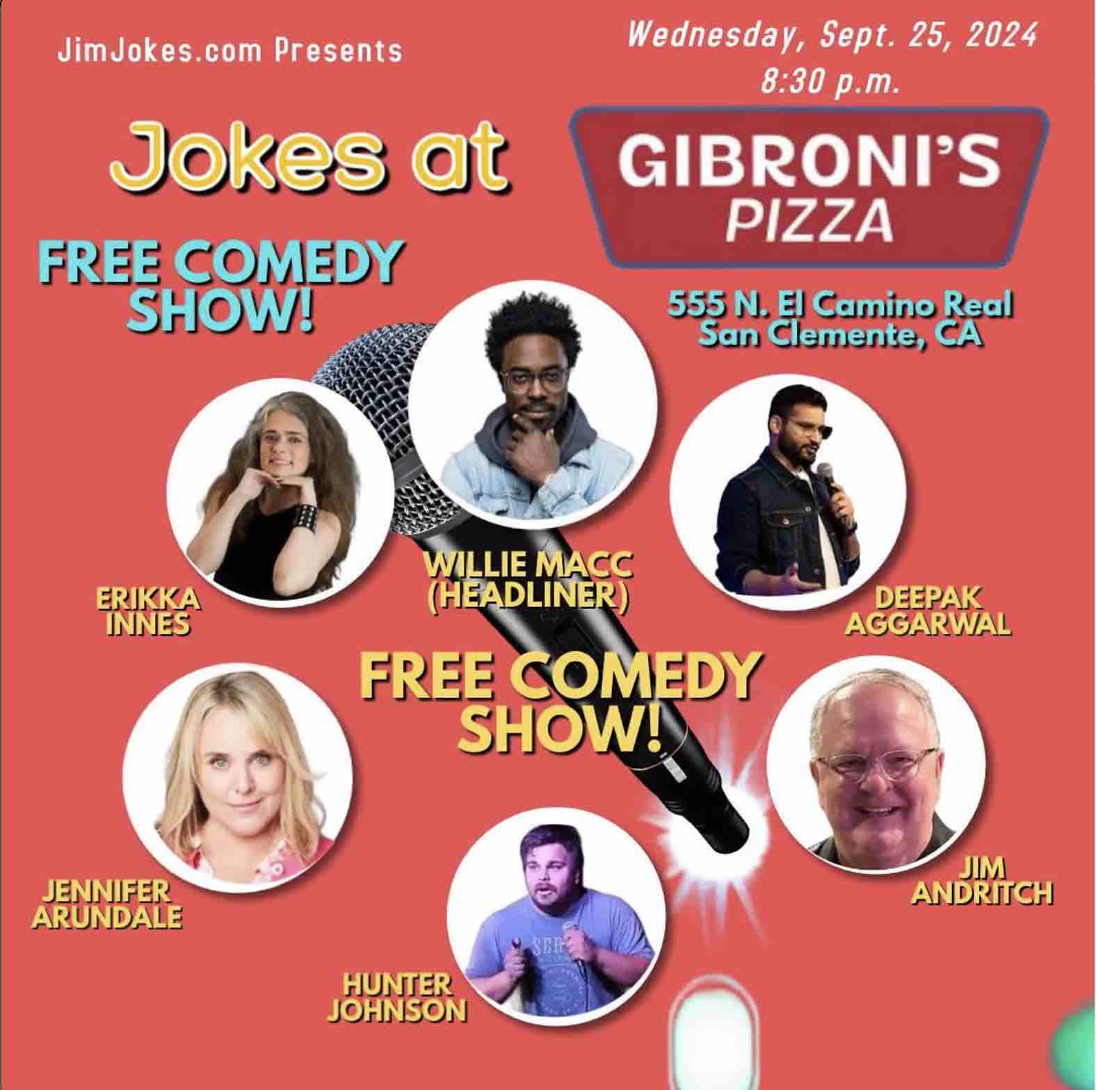 Flyer for comedy show at Gibroni's Pizza